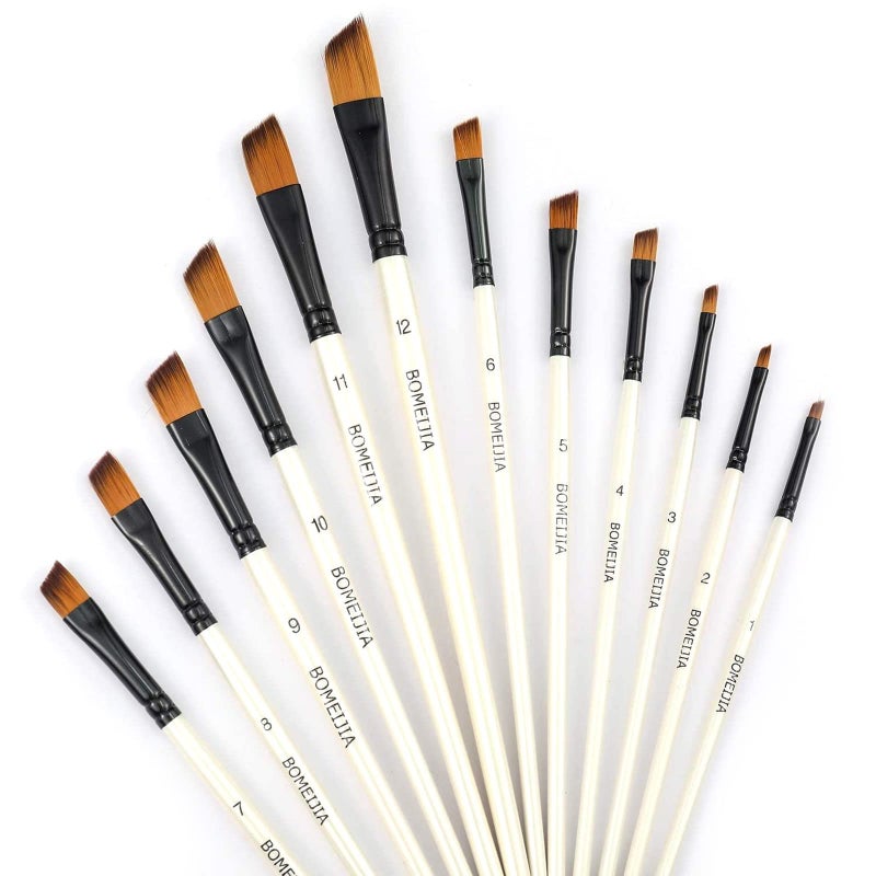 GETHPEN Angular Paint Brushes Nylon Hair Angled Watercolor Pait Brush Set for Acrylics Watercolors Gouache Inks Oil and Tempera(12pcs Pearl White Angled Paintbrush Set) - Image 1