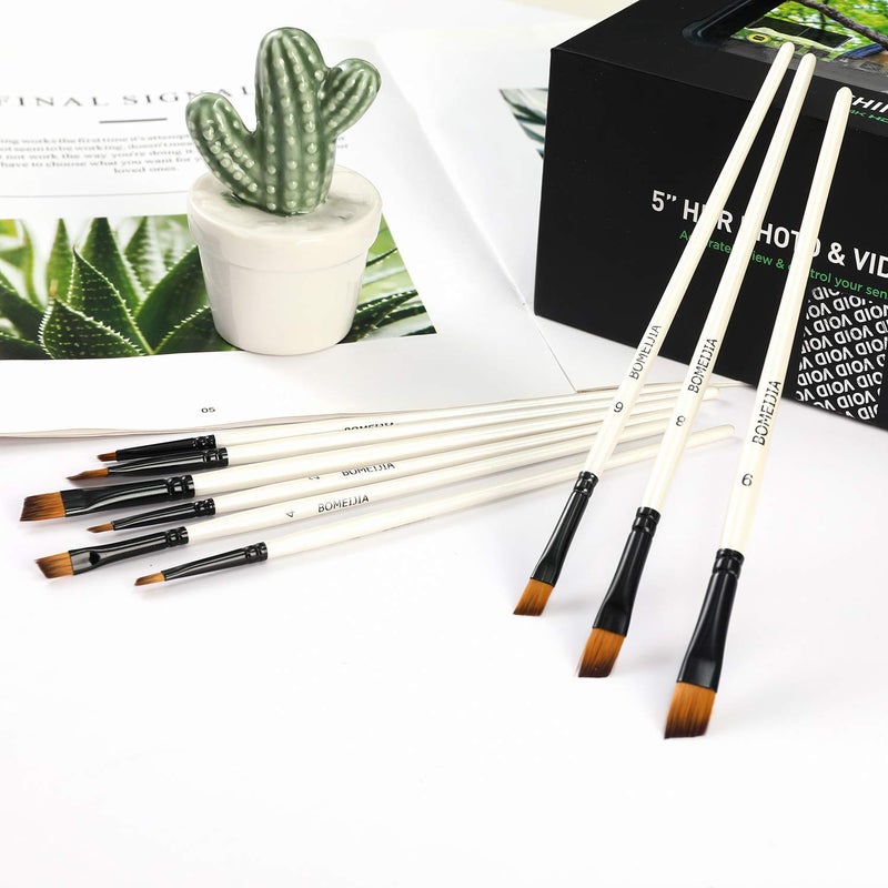 GETHPEN Angular Paint Brushes Nylon Hair Angled Watercolor Pait Brush Set for Acrylics Watercolors Gouache Inks Oil and Tempera(12pcs Pearl White Angled Paintbrush Set) - Image 2