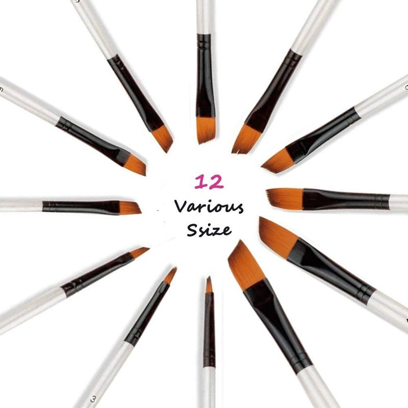 GETHPEN Angular Paint Brushes Nylon Hair Angled Watercolor Pait Brush Set for Acrylics Watercolors Gouache Inks Oil and Tempera(12pcs Pearl White Angled Paintbrush Set) - Image 3