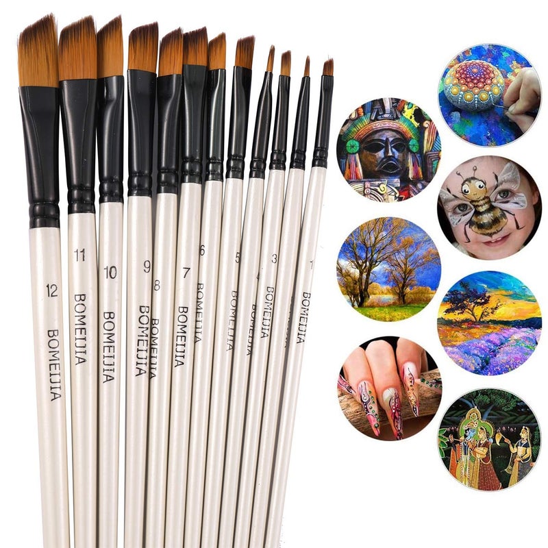GETHPEN Angular Paint Brushes Nylon Hair Angled Watercolor Pait Brush Set for Acrylics Watercolors Gouache Inks Oil and Tempera(12pcs Pearl White Angled Paintbrush Set) - Image 4