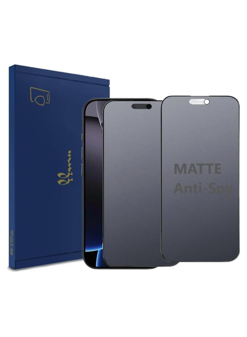 Muzz IPhone 16 Pro Edge to Edge Matte Privacy Tempered Glass 9H Anti-Shatter Anti-Scratch Anti-Glare Full Screen Coverage Face ID Compatible 2 Pack (iPhone 16 Pro) - Image 1
