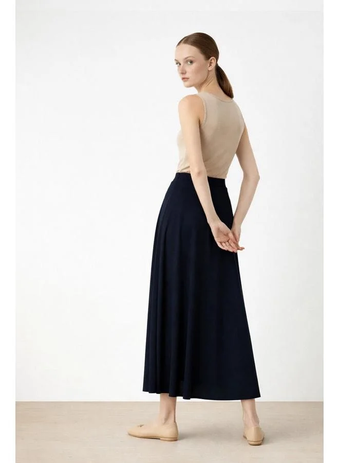 Mısırlı 1951 Navy Blue Pleated Flared Midi Skirt