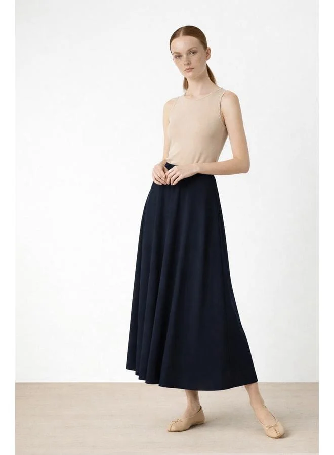 Mısırlı 1951 Navy Blue Pleated Flared Midi Skirt