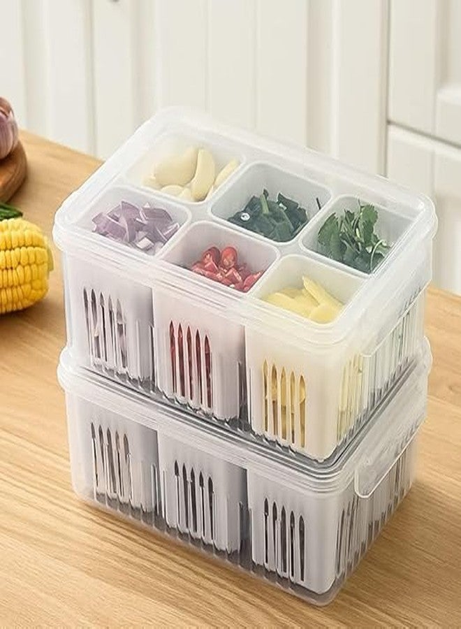 RANIC Plastic Fridge Storage Boxes Freezer Storage Containers, Container For Kitchen Storage Set, Storage In Kitchen, Vegetable Storage,Refrigerator Food Box (6 Grid) - Image 2