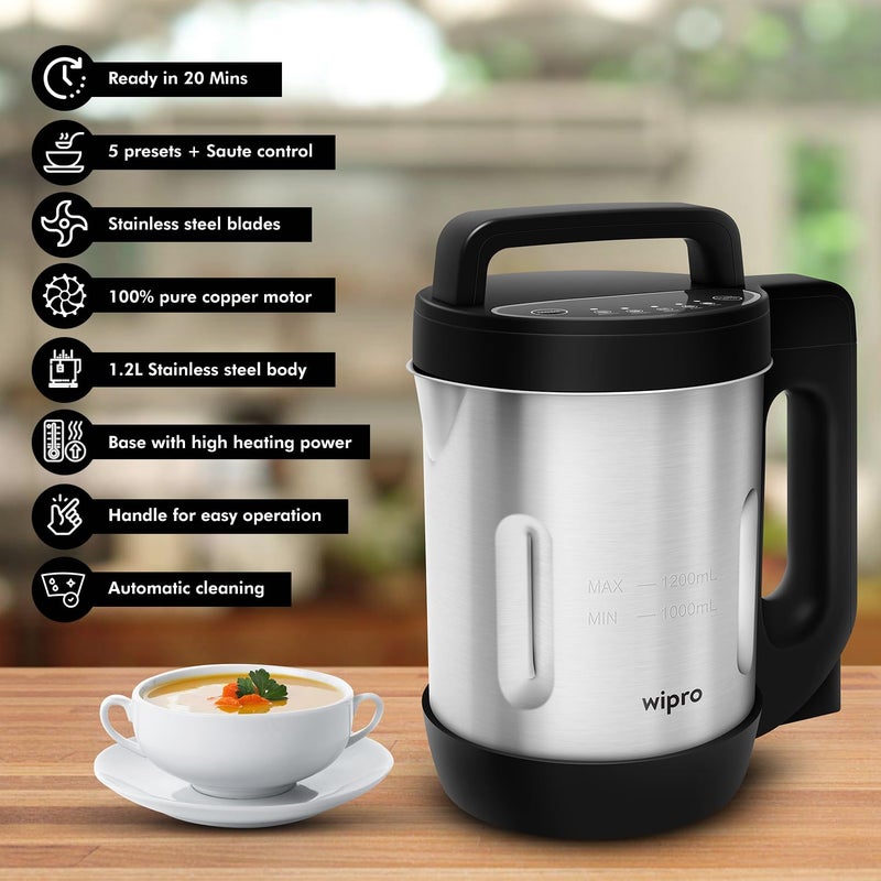 Wipro Elato FSM201 Soup Maker 12 Litres Automatic Blending Heating7 Preset Cooking Functions including Saute function 100 Pure Copper Motor 2 Years Warranty - Image 3