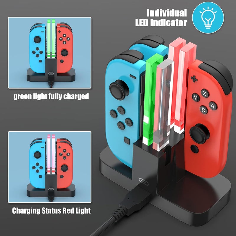 Diyife Switch Charger Dock Compatible with Nintendo Switch, Joy-Con Controller Charger Station, Type-C Interface, Charging 4 Gamepads Together - Image 3