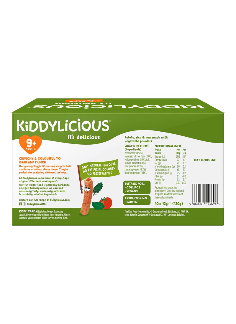Kiddylicious Veggie Straws, 120g (10x12g) | Delicious Finger Food Kids Snack | Gluten Free | Suitable for 9+ Months - Image 2