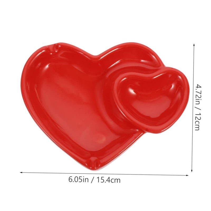 Heart Shaped Ceramic Ashtray Heat Resistant Red Desktop Ash Tray for Home Office Bar Decorative Easy to Clean - Image 3