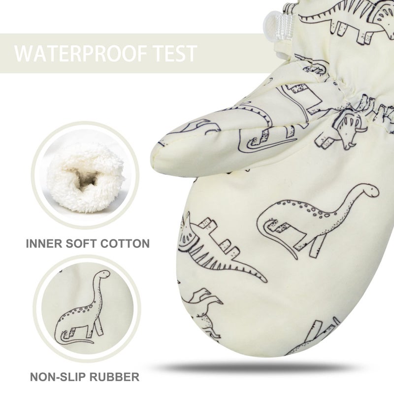 Fynnsure Toddler Mittens Lined Fleece Snow Gloves for Boys Girls Kids Winter Ski Gloves Baby Mittens Ivory white 2-4 Years - Image 2