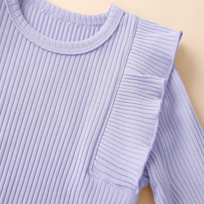 Fullfamous Baby Infant Girl Clothes Long Sleeve Fall Winter Top and Pant Clothing Set Outfits 6-9 months Lavender - Image 4