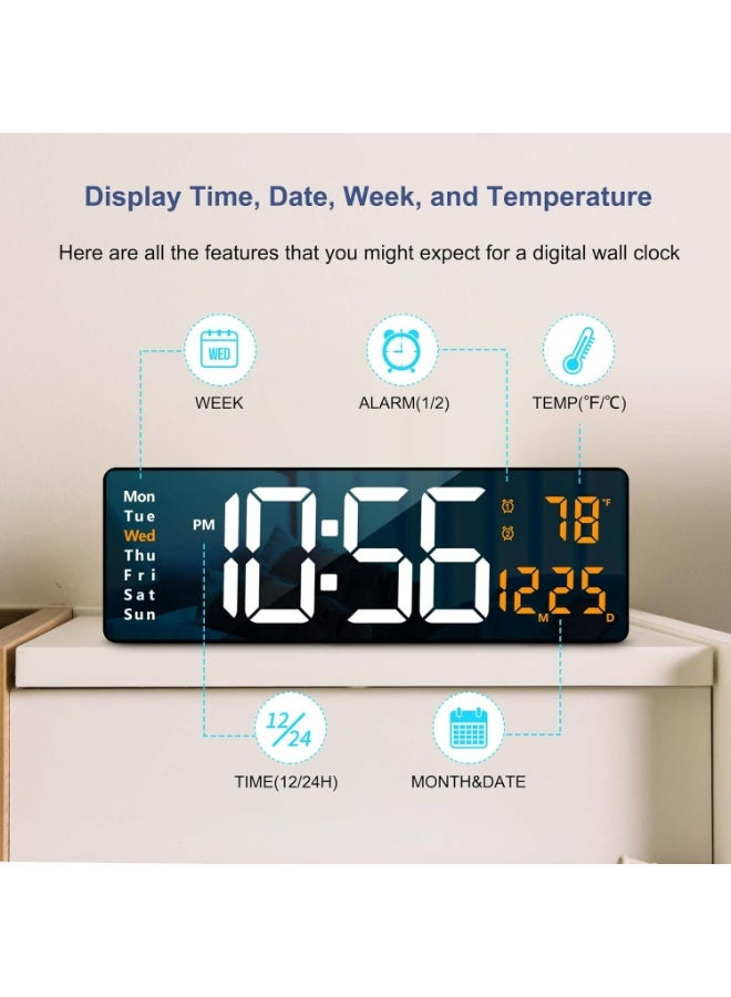 Digital Wall Clock Large Display, 15.2 Inch Large Wall Clocks, Modern LED Digital Clock with Remote Control for Living Room Decor, Automatic Brightness Dimmer Clock with Date Week Temperature (Green) - Image 2