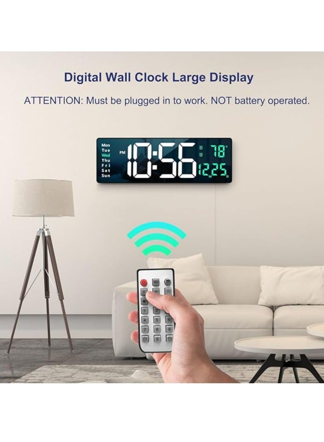 Digital Wall Clock Large Display, 15.2 Inch Large Wall Clocks, Modern LED Digital Clock with Remote Control for Living Room Decor, Automatic Brightness Dimmer Clock with Date Week Temperature (Green) - Image 1