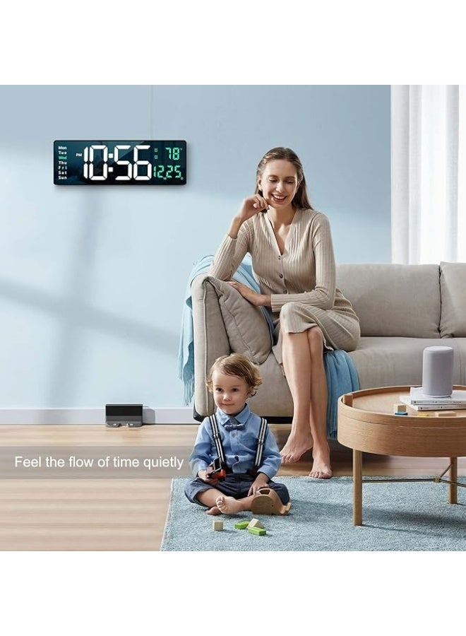 Digital Wall Clock Large Display, 15.2 Inch Large Wall Clocks, Modern LED Digital Clock with Remote Control for Living Room Decor, Automatic Brightness Dimmer Clock with Date Week Temperature (Green) - Image 3