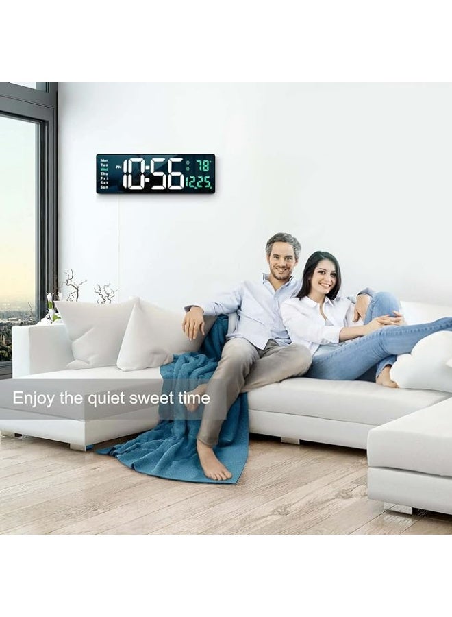 Digital Wall Clock Large Display, 15.2 Inch Large Wall Clocks, Modern LED Digital Clock with Remote Control for Living Room Decor, Automatic Brightness Dimmer Clock with Date Week Temperature (Green) - Image 5