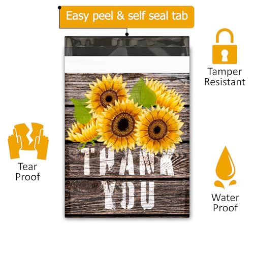 Pro Supply Global 10x13 (100) Sunflower Thank You Fall Designer Poly Mailers Waterproof Self Sealing Tear Resistant Polymailers Shipping Envelopes Premium Printed Bags For Small Businesses - Image 2