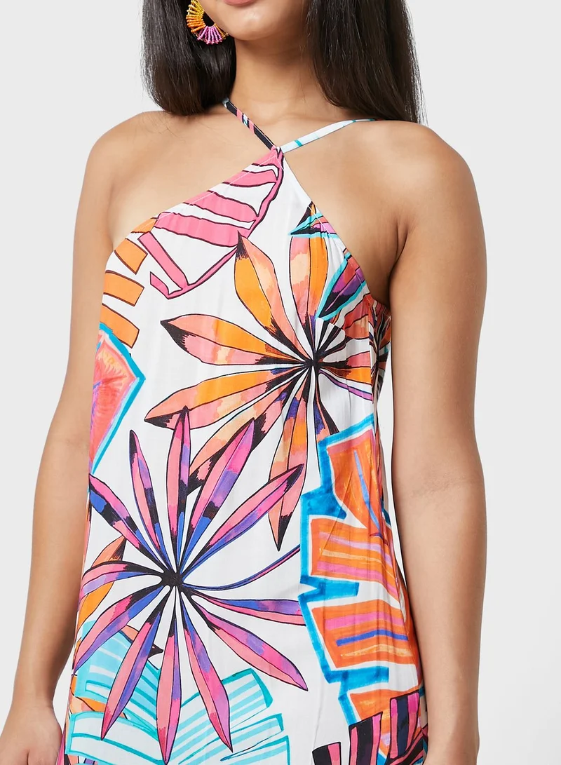 DESIGUAL Asymmetric Printed Beachwear Dress
