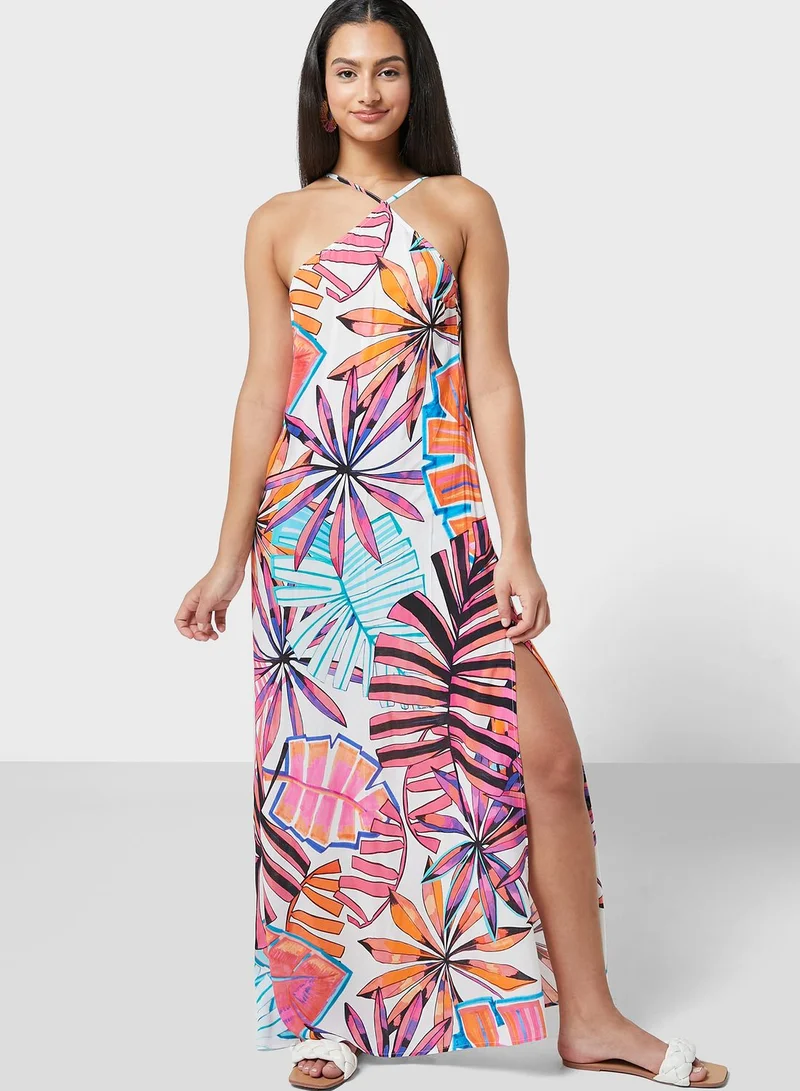 DESIGUAL Asymmetric Printed Beachwear Dress