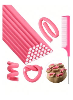 KHAJUL 31PCS Soft Flexible Foam Hair Curlers with Mouse Tail Comb, Styling Tools for Daily Use, Travel, Sleeping. (Pink)  - Image 1