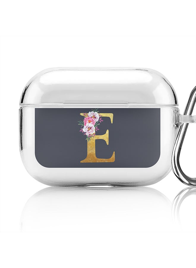 Stylizedd Classic Clear printed Case for Apple Airpods Pro Soft TPU Gel Thin Transparent Flexible Cover - Custom Monogram Initial Letter Floral Pattern Alphabet - E (Grey ) - Image 1