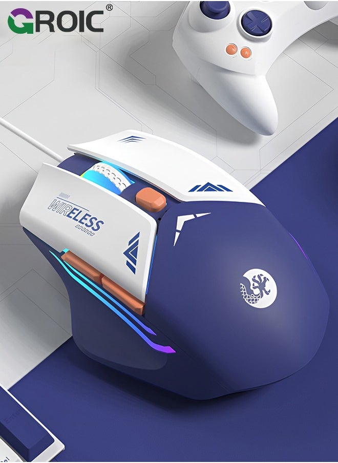 GROIC Blue Computer RGB Wired Mouse, Ergonomic Silent USB Mice Portable Mecha Style Mouse for Computer Mac MacBook Desktop Laptop  - Image 1