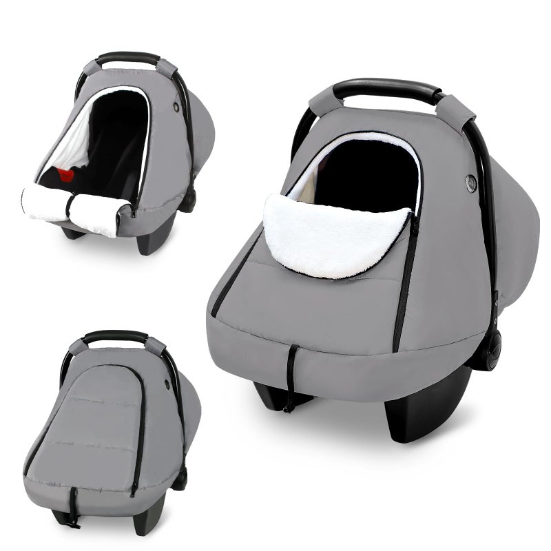 SWESEN Winter Car Seat Covers for Babies, Cozy & Warm Cover, Infant Car Seat Canopy Water Resistant, Universal Cold Weather Shield, Grey - Image 1