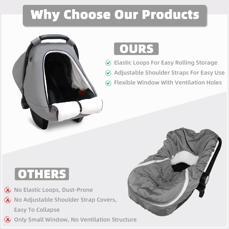 SWESEN Winter Car Seat Covers for Babies, Cozy & Warm Cover, Infant Car Seat Canopy Water Resistant, Universal Cold Weather Shield, Grey - Image 2