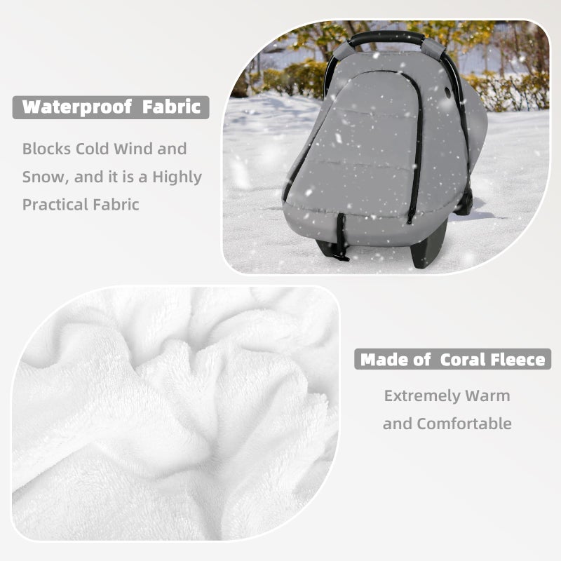 SWESEN Winter Car Seat Covers for Babies, Cozy & Warm Cover, Infant Car Seat Canopy Water Resistant, Universal Cold Weather Shield, Grey - Image 4