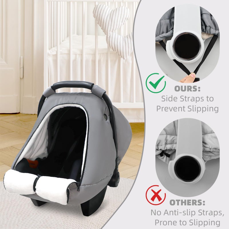SWESEN Winter Car Seat Covers for Babies, Cozy & Warm Cover, Infant Car Seat Canopy Water Resistant, Universal Cold Weather Shield, Grey - Image 3