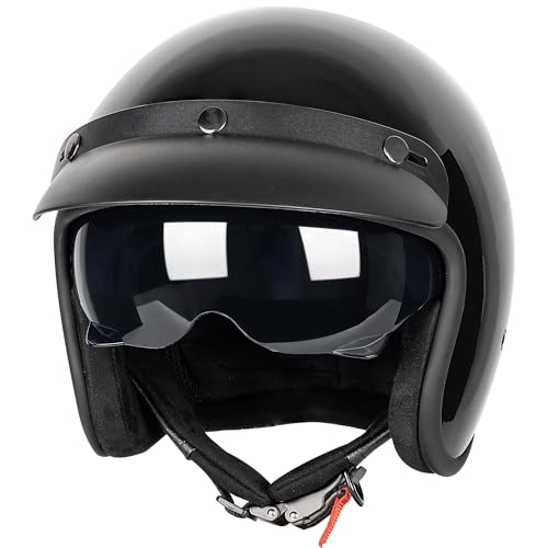 Yesmotor 34 Open Face Retro Motorcycle Helmet Vintage Helmet for Motorbike Casco Moped Cruiser Bobber and Chopper DOT ApprovedLight BlackL - Image 1