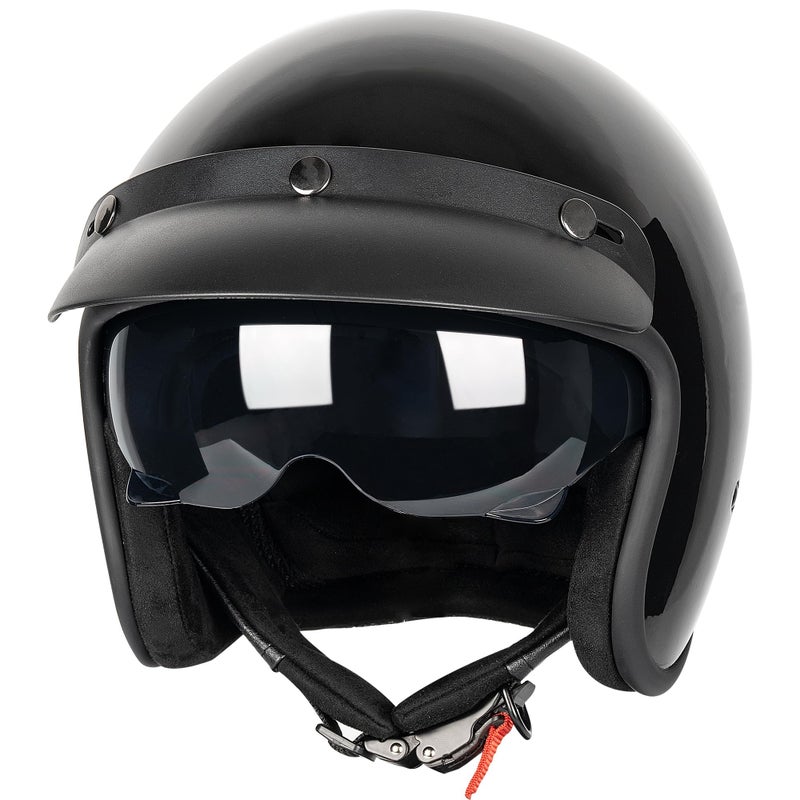 Yesmotor 34 Open Face Retro Motorcycle Helmet Vintage Helmet for Motorbike Casco Moped Cruiser Bobber and Chopper DOT ApprovedLight BlackL - Image 3