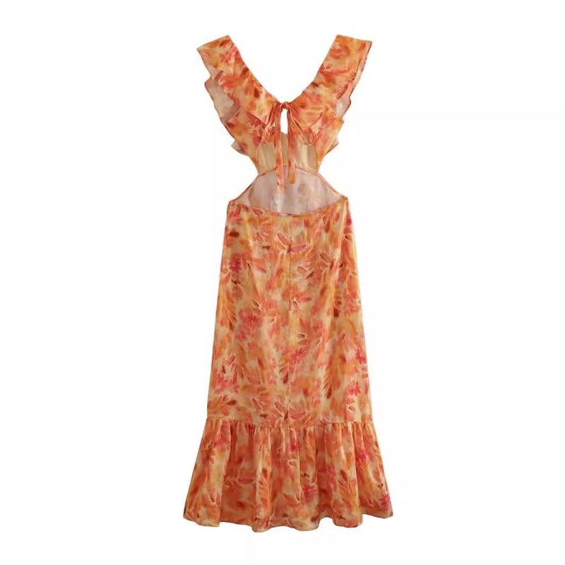 Women's European & American Style Spaghetti Strap Printed Ruffle Maxi Dress - Image 4