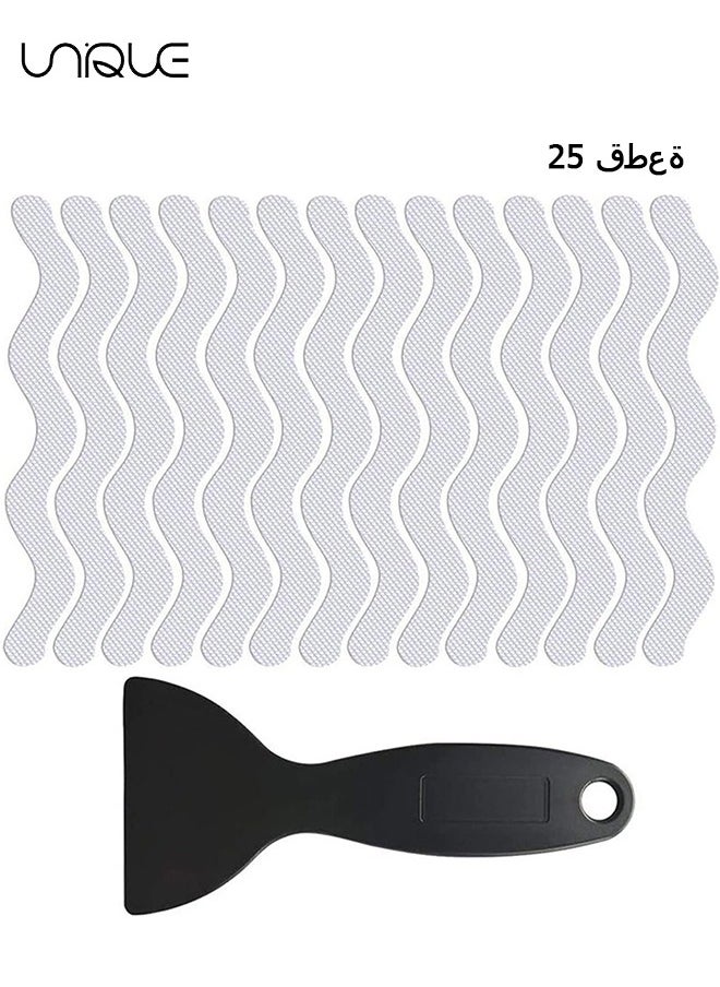 Unique 25 PCS  Anti Slip Shower Stickers - S-Shape Clear Non-Slip Safety Bathtub Strips, Adhesive Decals Scraper for Bathroom Tubs Stairs Pools Kitchen Shower - With Scraper  - Image 1