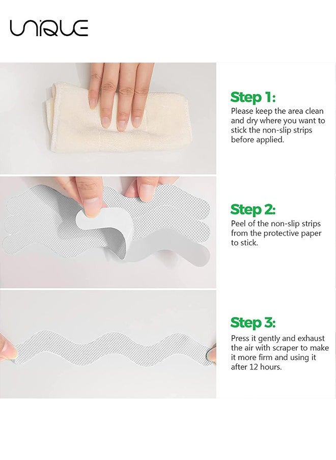 25 PCS  Anti Slip Shower Stickers - S-Shape Clear Non-Slip Safety Bathtub Strips, Adhesive Decals Scraper for Bathroom Tubs Stairs Pools Kitchen Shower - With Scraper