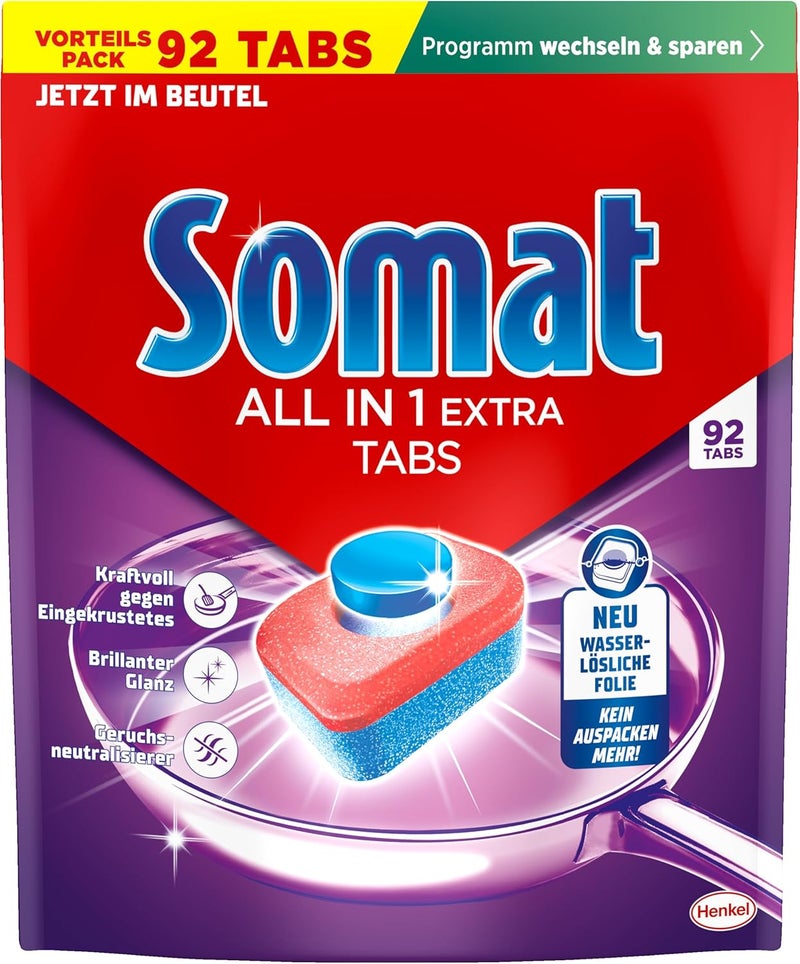 Somat All in 1 Extra Dishwasher Tablets (92 AW), Dishwasher Tablets for Radiantly Clean Dishes, Even in Low Temperature, Short & Eco Programs, Removes Crusted Items, Provides Brilliant Shine - Image 2