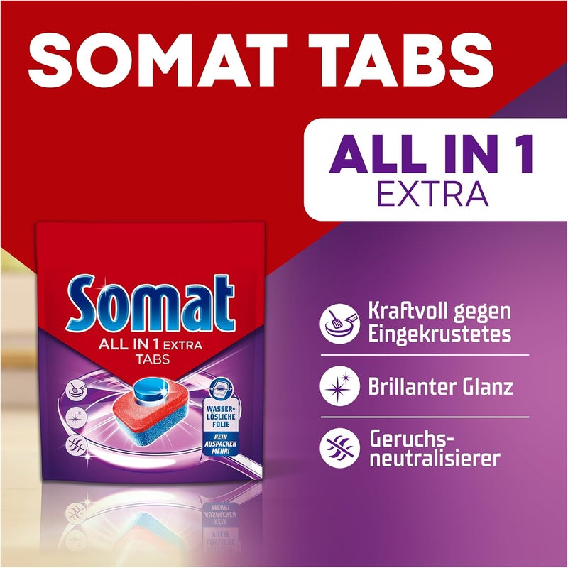 Somat All in 1 Extra Dishwasher Tablets (92 AW), Dishwasher Tablets for Radiantly Clean Dishes, Even in Low Temperature, Short & Eco Programs, Removes Crusted Items, Provides Brilliant Shine - Image 4