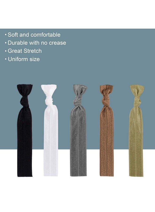 79STYLE - 100Pcs Neutral Color Elastic Ribbon Hair Ties No Crease Knotted Ponytail Holders Fabric Hair Ties For Women Fine Curly Hair (Neutral Colors) - Image 1