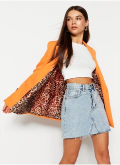 Orange Regular Leopard Lined Detailed Woven Blazer Jacket TWOAW20CE0316