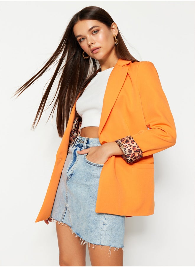 trendyol - Orange Regular Leopard Lined Detailed Woven Blazer Jacket TWOAW20CE0316 - Image 1