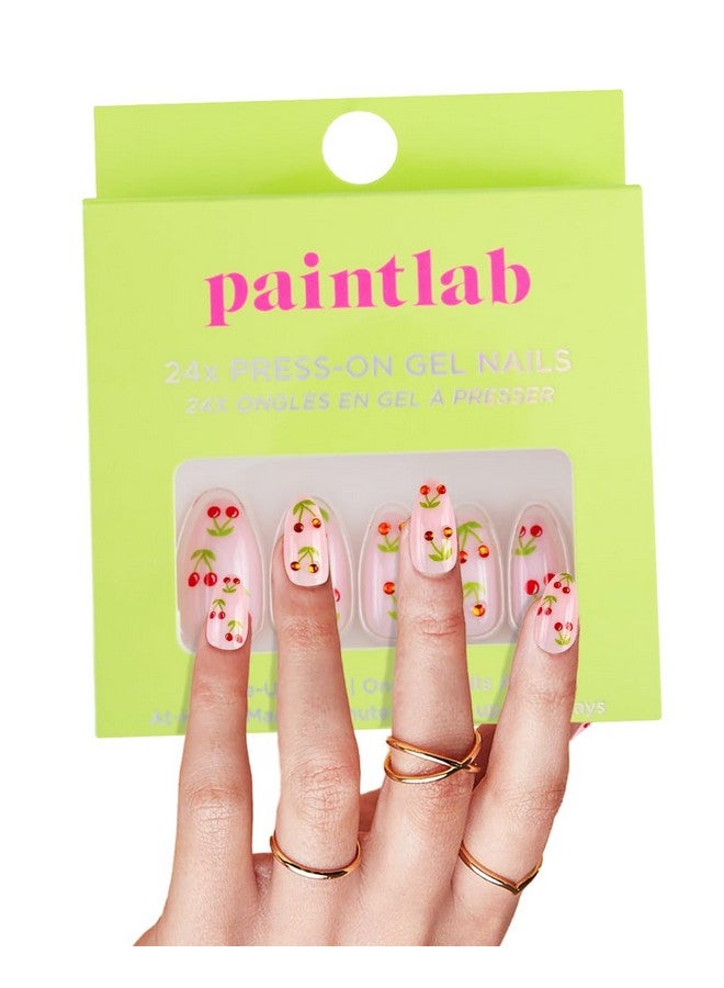 PaintLab Press-On Nails Manicure Kit, Cherry Bomb, 24-Piece Set, Long-Lasting Fake Nails With Glue, File, Prep Pad & Cuticle Stick - Image 1