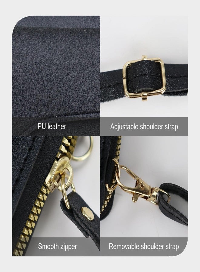 Feelorna Small Crossbody Bag for Women, PU Leather Crossbody Phone Purse Lightweight Phone Bag Wallet with Adjustable Strap (Black) - Image 3