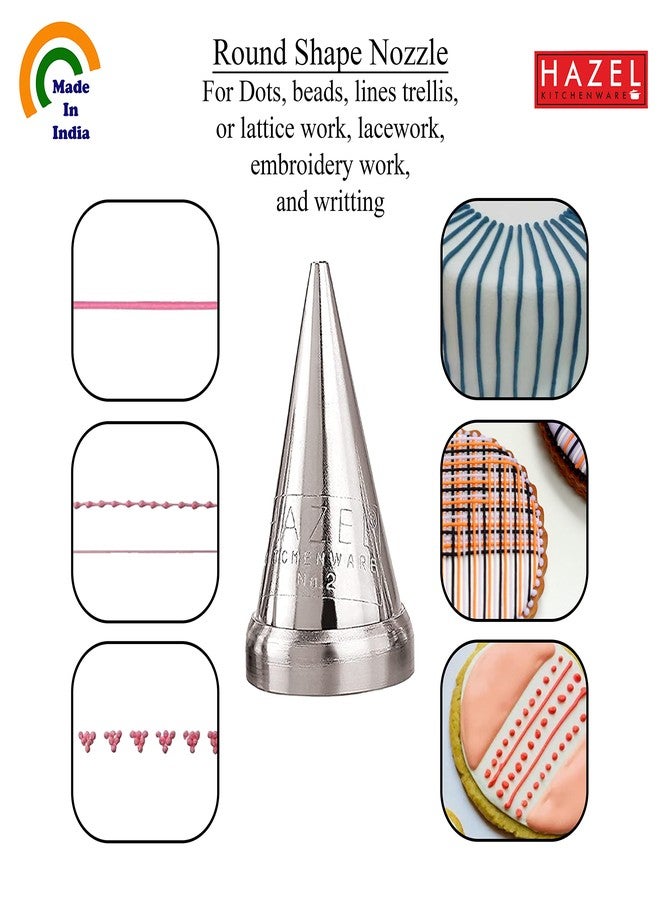 HAZEL Cake Nozzle | Cake Decorating Nozzle Set | Piping Bag Nozzle, (N2 Round Shape) Silver - Image 3