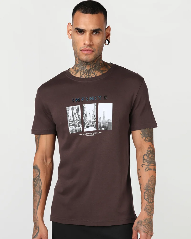 Men's Chicory Coffee Brown Infinite Graphic Printed T-shirt