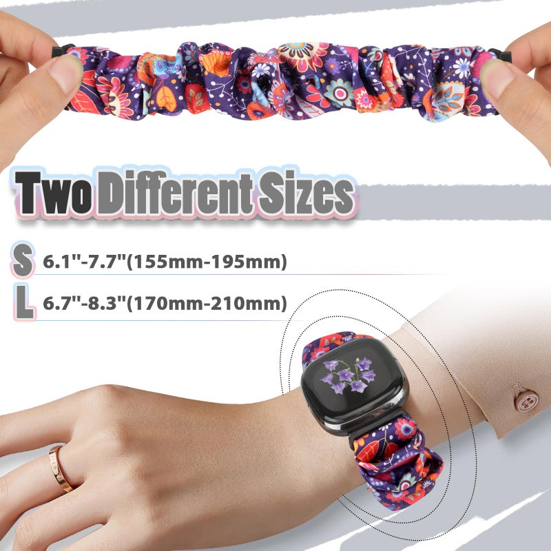 Acortjl 10 PCS Compatible with Fitbit Versa 4/Sense 2/Versa 3/Sense Scrunchie Band, Soft Cute Pattern Printed Fabric Elastic Solo Loop Cloth Scrunchy Replacement Wristband for Women - Image 3