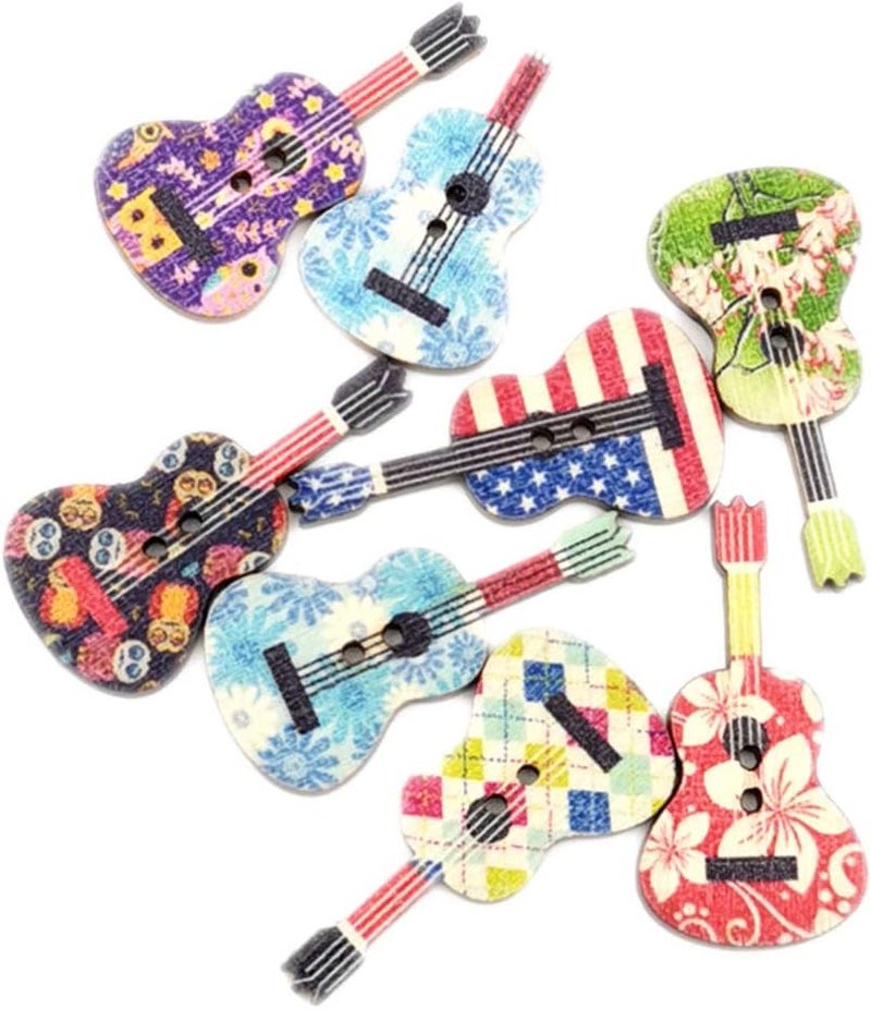 klarako 100PCS Mixed Wood Buttons Flower Guitar Shape Colorful Buttons Cute Decorative Buttons with2 Holes for DIY Sewing Craft Scrapbooking Random Color - Image 1