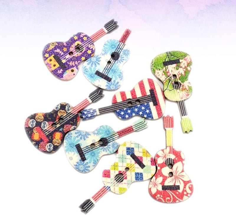 klarako 100PCS Mixed Wood Buttons Flower Guitar Shape Colorful Buttons Cute Decorative Buttons with2 Holes for DIY Sewing Craft Scrapbooking Random Color - Image 3