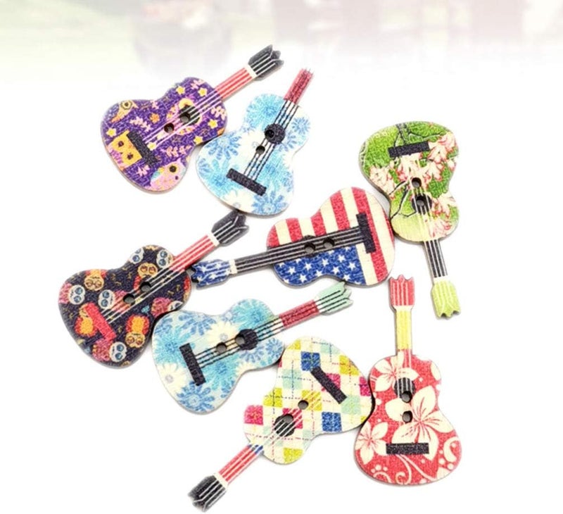 klarako 100PCS Mixed Wood Buttons Flower Guitar Shape Colorful Buttons Cute Decorative Buttons with2 Holes for DIY Sewing Craft Scrapbooking Random Color - Image 5