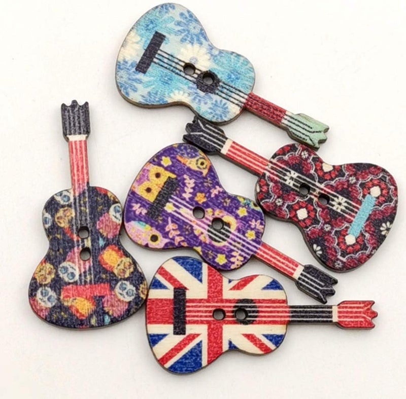 klarako 100PCS Mixed Wood Buttons Flower Guitar Shape Colorful Buttons Cute Decorative Buttons with2 Holes for DIY Sewing Craft Scrapbooking Random Color - Image 4