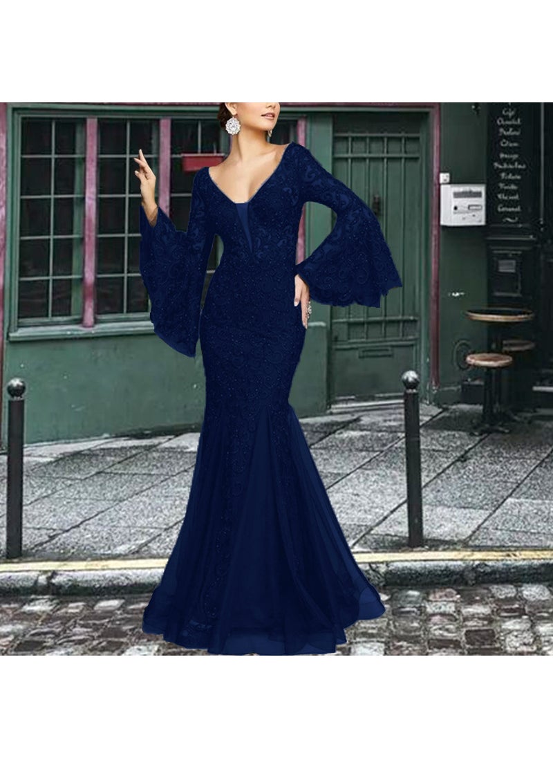 Generic 2024 Elegant Slim Mermaid Evening Dress navy blue  - Image 1