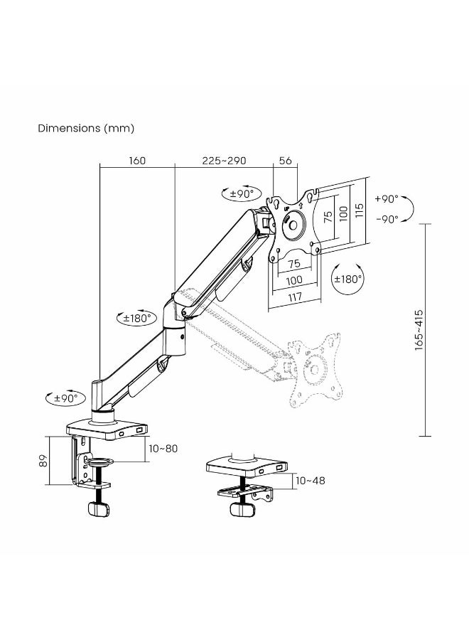سكيل تك ذراع شاشة ميكانيكي بنابض Skilltech SH130 C012 لشاشات 17-32 بوصة، سعة 9 كجم، أسود مطفي - Image 2
