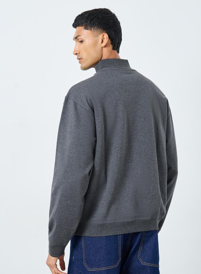 Styli Charcoal Grey Half-Zip Slogan Print Sweatshirt - Image 5